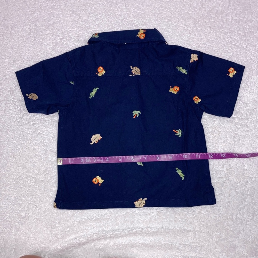 b.t. Kids short sleeve button down safari zoo animal navy blue 12m - Picture 3 of 6